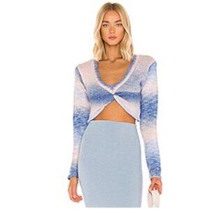 For Love & Lemons Celeste Twist Front Crop Sweater - blue- size small